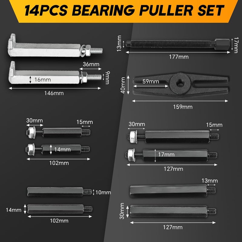 weyleity Heavy Duty 5-Ton Bearing Puller Set | 14PCS Wheel Hub Axle Puller Kit, 2" and 3" Splitters Gear Removal Tool, Bearing Separator Puller Kit for Automotive Repair - Image 3